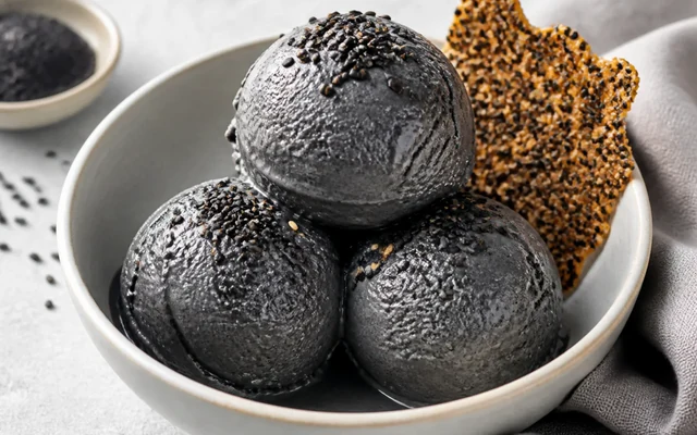 Black Sesame Ice Cream, styled to show the recipe's intended texture, color, and serving presentation