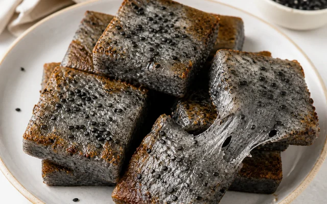 Black Sesame Mochi Squares, styled to show the recipe's intended texture, color, and serving presentation
