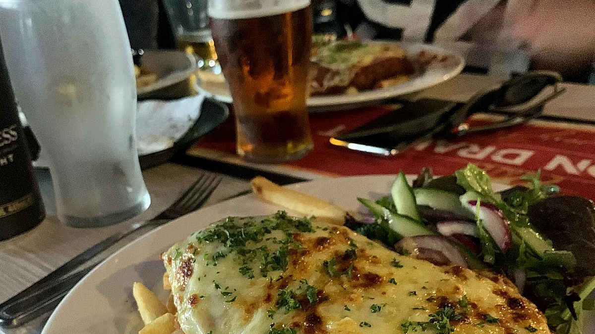 Chicken Parmesan as served, showing the finished dish