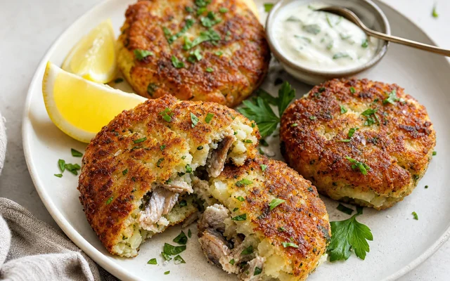 Sardine Potato Cakes, styled to show the recipe's intended texture, color, and serving presentation