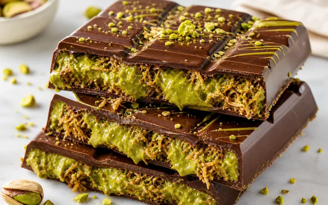 Dubai Pistachio Chocolate Bar, styled to show the recipe's intended texture, color, and serving presentation