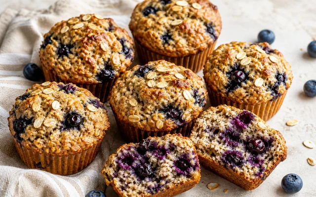 Fibermaxxing Blueberry Oat Muffins, styled to show the recipe's intended texture, color, and serving presentation