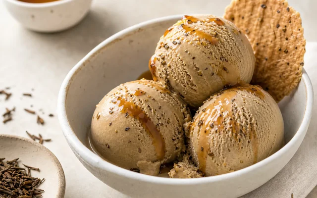Hojicha Ice Cream, styled to show the recipe's intended texture, color, and serving presentation