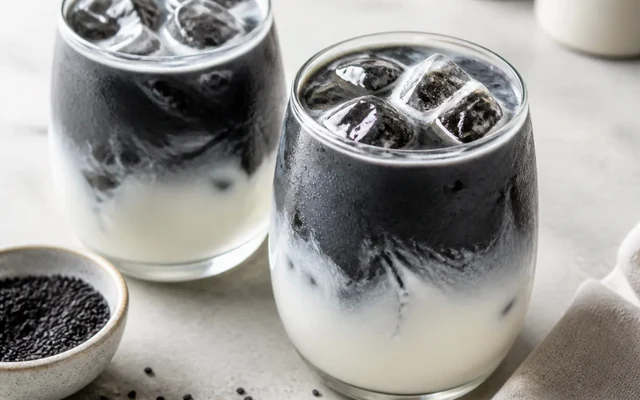 Iced Black Sesame Latte, styled to show the recipe's intended texture, color, and serving presentation