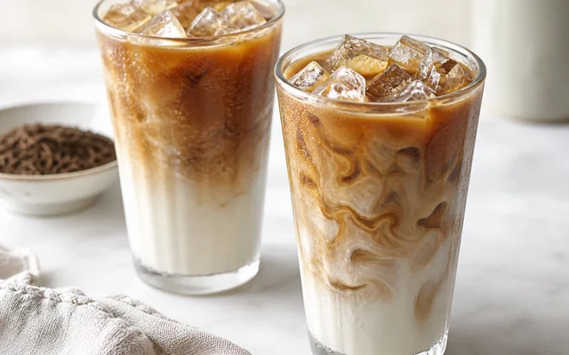 Iced Hojicha Latte, styled to show the recipe's intended texture, color, and serving presentation