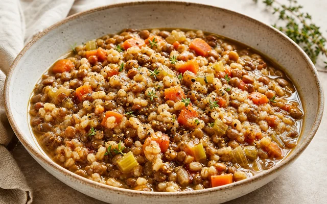 One-Pot Lentil Barley Dinner, styled to show the recipe's intended texture, color, and serving presentation