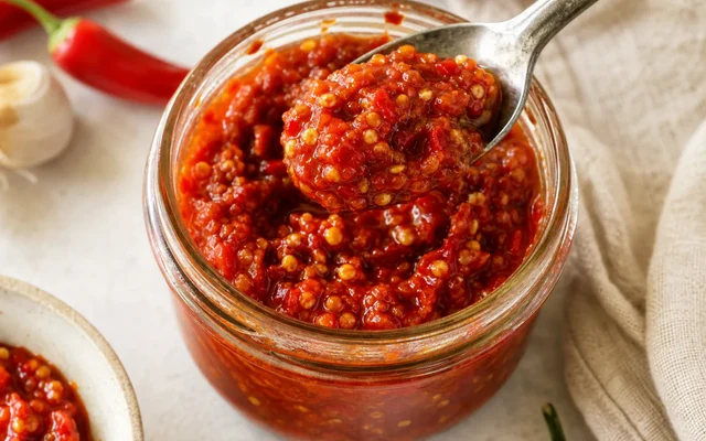 Sambal Oelek-Style Chile Paste, styled to show the recipe's intended texture, color, and serving presentation
