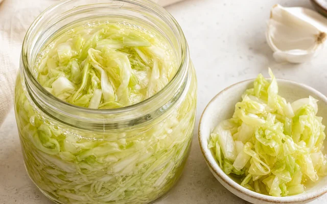 Small-Batch Fermented Cabbage, styled to show the recipe's intended texture, color, and serving presentation