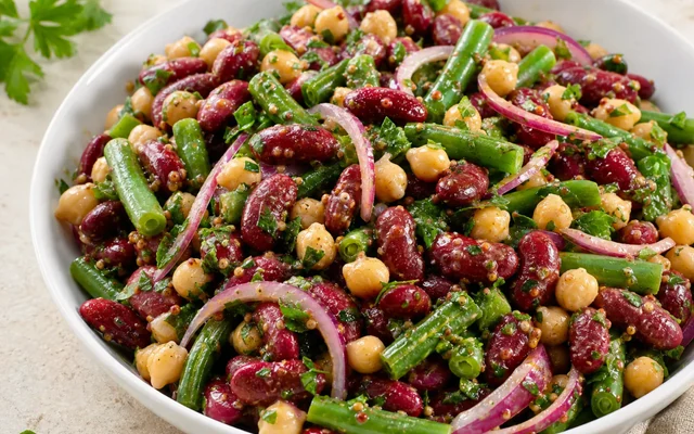 Three-Bean Herb Salad, styled to show the recipe's intended texture, color, and serving presentation