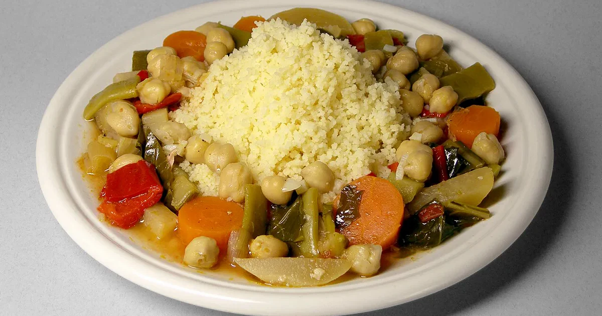 Traditional couscous served with chickpeas and vegetables