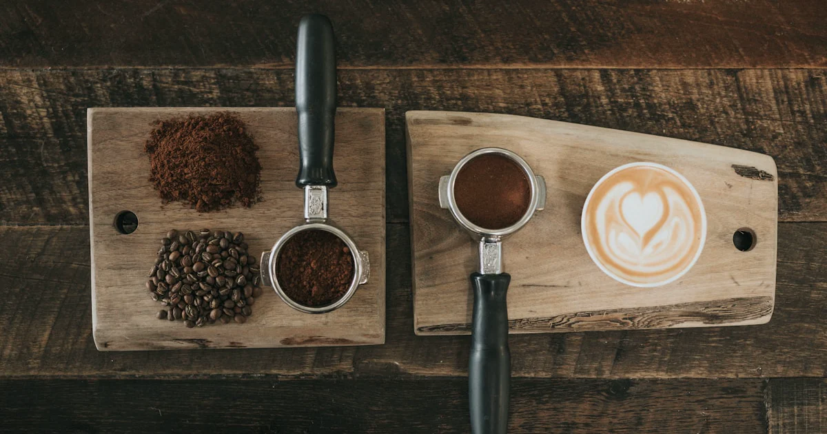 Light, medium, and dark roasted coffee beans beside whole-bean and ground coffee